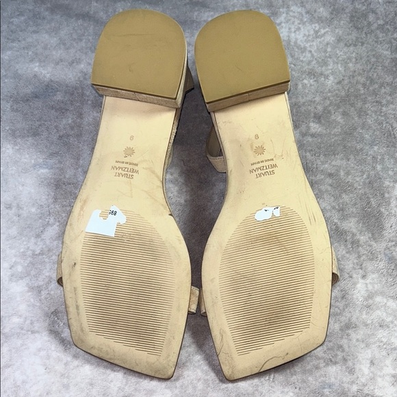 EUC Stuart Weitzman Elegant Tan Women's Sz US 9B Block Heel Sandals Nude Suede - Picture 13 of 14